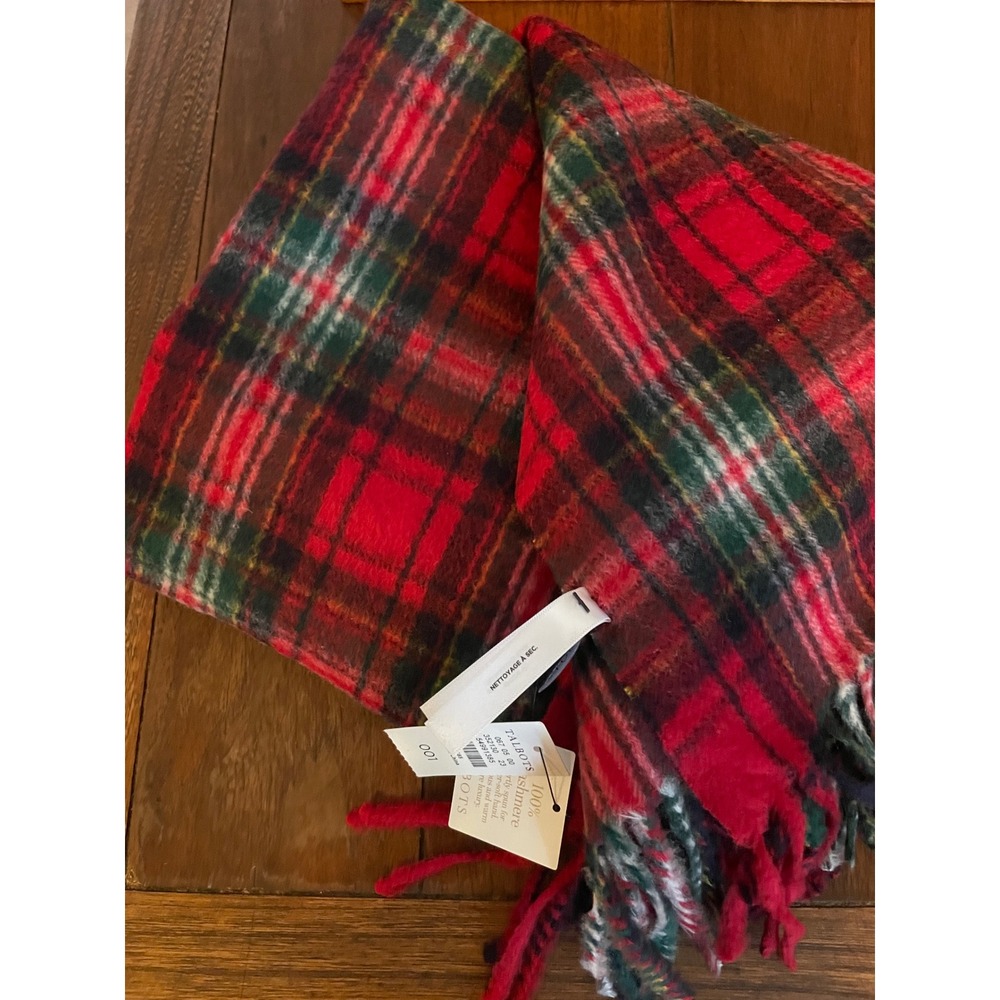 Talbots Red Plaid Scarf 100% Cashmere Stewart Tartan Fringe New NWT 54991385